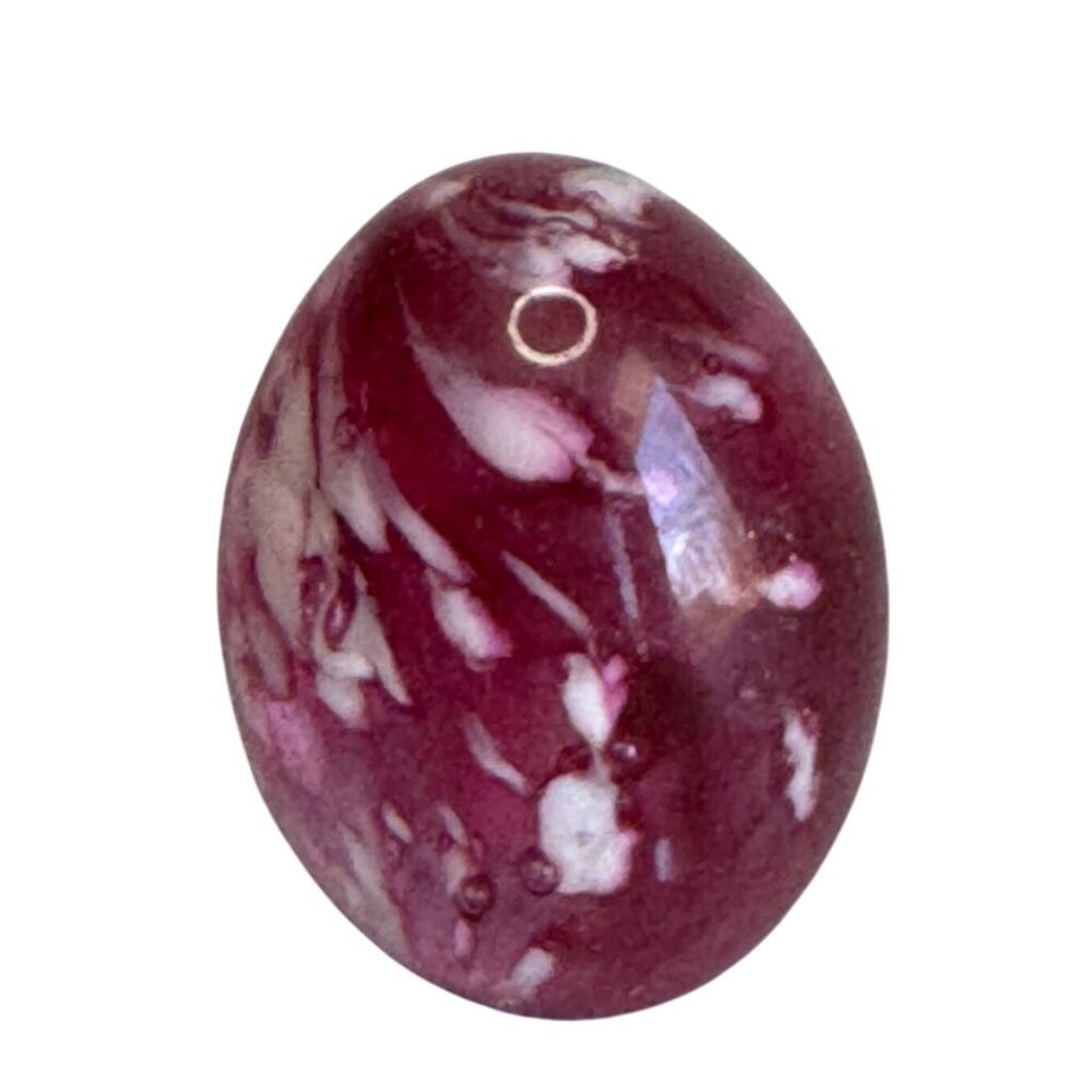 Art Glass Egg Cranberry White Mottled Swirl Decorative 3" - Picture 5 of 7